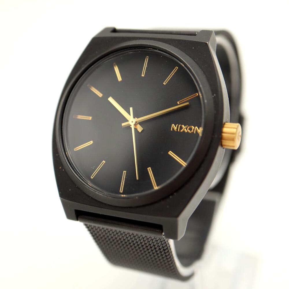 Nixon Time Teller Black Gold Tone 38mm Watch Stainless Steel Mesh w New Battery